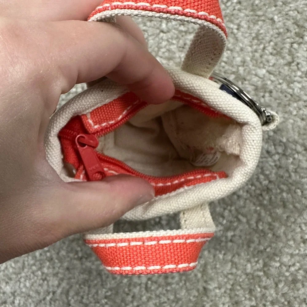 Lands End Mini Canvas Tote Bag Keychain Natural Coral Bliss Zippered Bag Charm